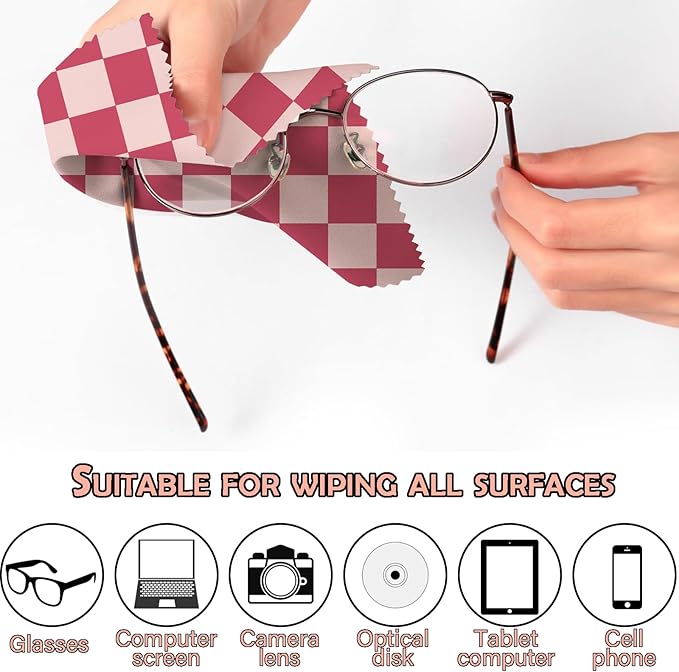 6 PCS Glasses Cleaning Cloth Eyeglass Cleaning Cloth Lens Eyeglasses Microfiber Cute Aesthetic Cloth for Unisex Women Girls Reusable Phone Screens Camera Multi-Patterns(6.3"x6.3")-Checkered