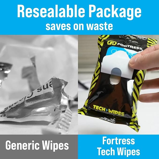Fortress Electronic Wipes With Microfiber Cloth (25 ct, Pack of 72) To-Go Tech Wipes for Screens, Phones, Keyboards, TV Monitors, Computer Screens, and More [Travel Size] Skin-Safe