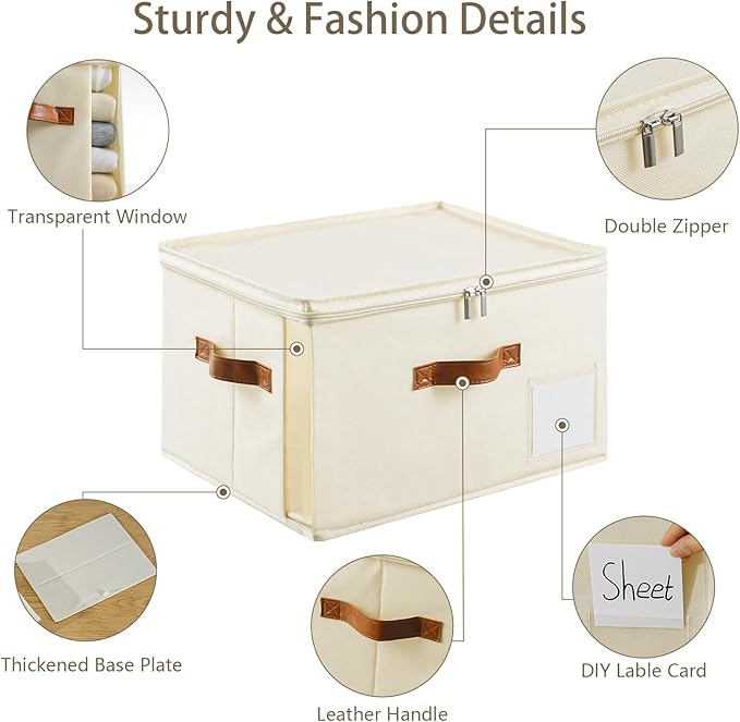 4 Pack Large Storage Bins with Lids,Foldable Closet Organizer with Clear Window,Collapsible Storage Cubes with Handle,Fabric Storage Containers for Organizing Blanket,Clothes,15.94x11.81x9.84 Inches