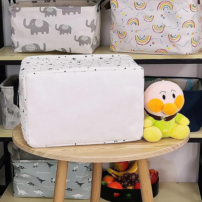 FANKANG Storage Basket,Nursery Hamper Canvas Laundry Basket Foldable with Waterproof PE Coating Storage, Office, Bedroom, Clothes,Toys (Rec-Star)