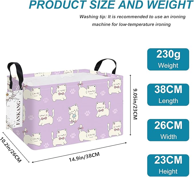 FANKANG Storage Bins,Nursery Hamper Canvas Laundry Basket Foldable with Waterproof PE Coating Storage Baskets for Boys and Girls, Office, Bedroom, Clothes,Toys(Rec-Cat ）