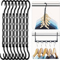 HOUSE DAY Space Saving Hangers, Black, 8 Pack, Collapsible Closet Organizer, Smart Hangers Plastic, Space Saver Hangers with 5 Holes, Sturdy Closet Organizers and Storage