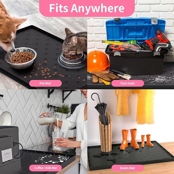 Sdpeia Under Sink Mat 31"×22" Waterproof Silicone Cabinet Liner & Sink Protector for Kitchen & Bathroom, Multi-Purpose Organizers Tray for Pets, Laundry, Cat Litter Mat, Black