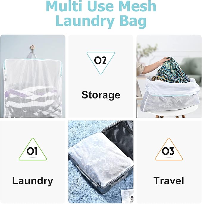 OTraki Large Mesh Laundry Bags 24x32 inch Hanging Delicates Mesh Laundry Bag with Handles Lingerie Bags Washing Machine Bag Zipper Opening,Don't Drying, Melting 140-176℉,White