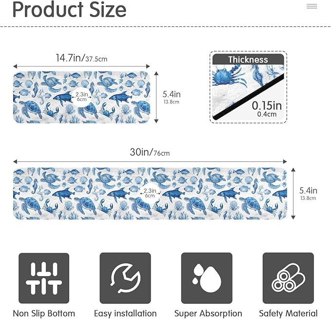 Blue Turtles Fish Crabs Seahorse Starfish Coral Kitchen Sink Splash Guard Sink Faucet Mat Faucet Handle Drip Catcher Drain Mats for Kitchen Bathroom Countertop Absorbent