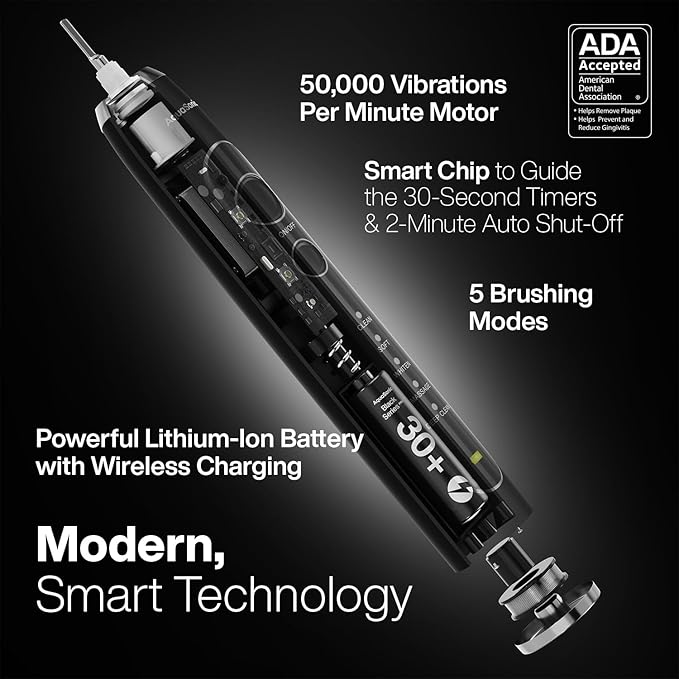 Aquasonic Black Series PRO – Ultra-Whitening Electric Toothbrush – 5 Modes & Smart Timers – Premium Travel Case & 6 Proflex Brush Heads – ADA Accepted Toothbrush (Pack of 2)