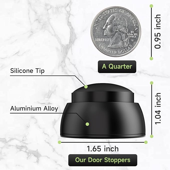 6PCS Door Stopper Wall Protector with Silicone Head, Aluminum Door Knob Wall Protector, Spring Shock Absorption Technology, 1.65" Door Stoppers for Wall, Adhesive Installation or with Screw