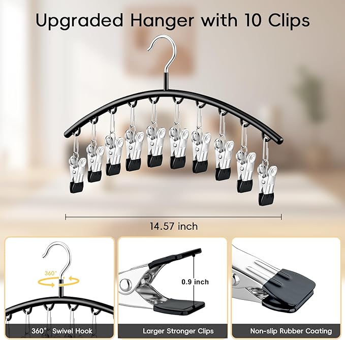 TomCare 4 Pack Space Saving Hangers，2Pack Tank Top Hanger and 2Pack Leggings Organizers for Closet Pants Hangers with 20 Clips Bra Organizers with 16 Hooks Stainless Steel Hanging Closet Organizer