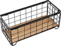 Metal Wire Storage Basket, Toilet Paper Roll Holder Wood Base Countertop Decor Box Toilet Tank Shelf Cabinet Organizer for Bathroom Pantry Garage Bedroom Livingroom - Black
