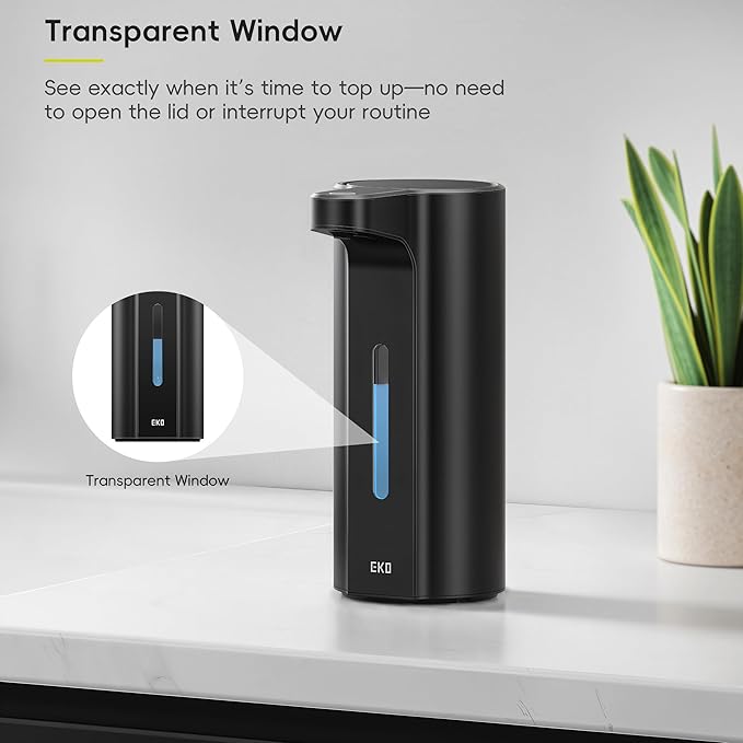 EKO Aroma Pro 13.5 fl oz Touchless Automatic Liquid Soap Dispenser, Rechargeable Hand & Dish Soap Dispenser for Bathroom and Kitchen, Waterproof, Adjustable Volume Control (Matte Black)