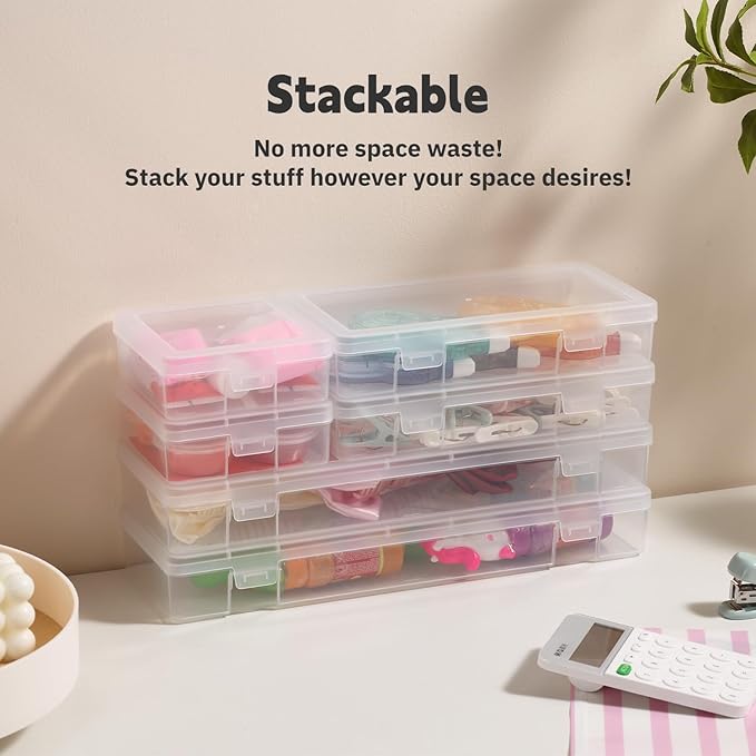 novelinks Plastic Clear Storage Containers for Organizing, Craft Storage Organizers and Stackable Storage Bins with Lids for Pencil Box, Bead, Cookie Cutter, Board Game (9 Pack Medium)