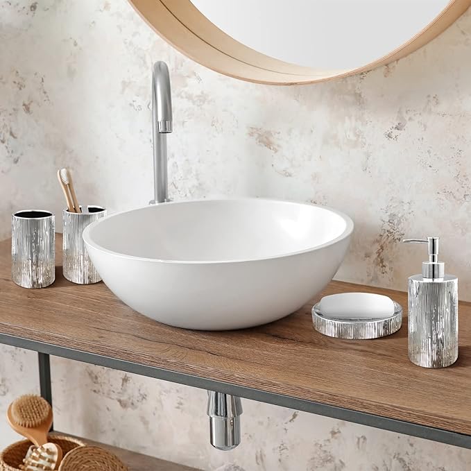 Blue Donuts Bathroom Accessories Set, Toothbrush Holder, Soap Dispenser, Silver, Ceramic, 4 Piece