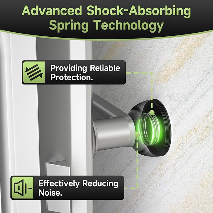 2PCS Door Stopper Wall Protector with Silicone Head, Aluminum Door Knob Wall Protector, Spring Shock Absorption Technology, 1.65" Door Stoppers for Wall, Adhesive Installation or with Screw