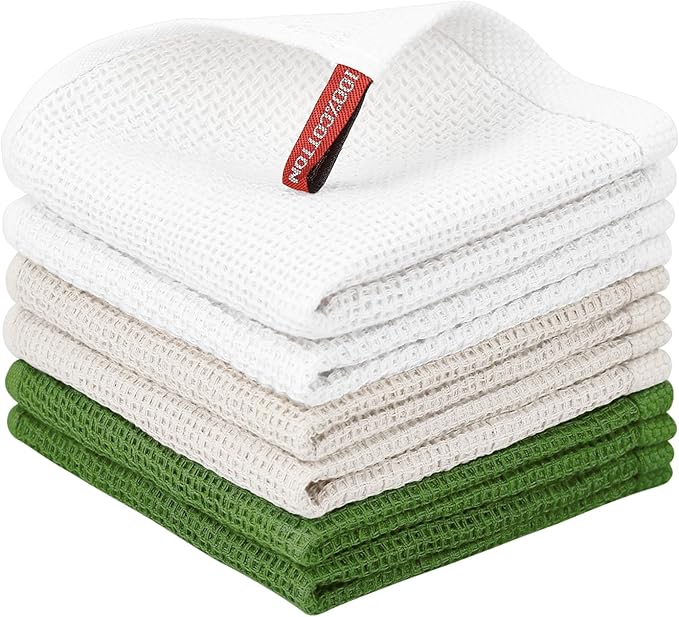 Nialnant 100% Cotton Kitchen Dish Towels,Waffle Weave Dish Cloths for Washing Dishes,Soft Absorbent Dish Rags,Quick Drying Cleaning Rags-12x12 in, 6 Pack