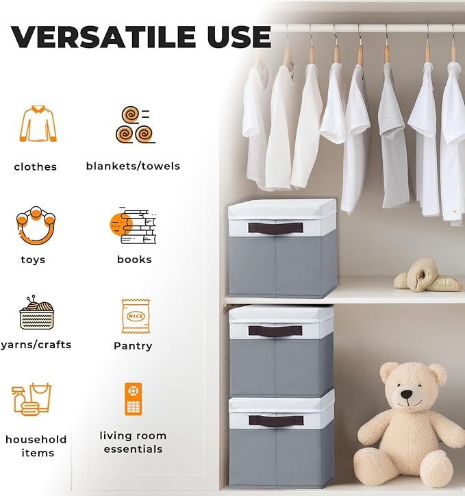 Extra Large Storage Baskets with Lids 8 Pack, 33 QT Blanket Basket for Organizing/ Stackable Decorative Closet Organizers and Storage Box for Clothes Towels/ Toy Organizers Bins with Handles/ 16x12