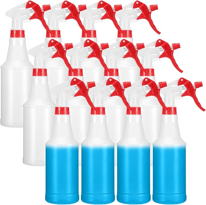 Eccliy 12 Pcs 16 Oz Plastic Spray Bottle, Adjustable Empty Reusable Sprayer for Cleaning, Planting, Water, Bathroom and Kitchen, BBQ, Commercial and Residential(Red,Smooth, Translucent)