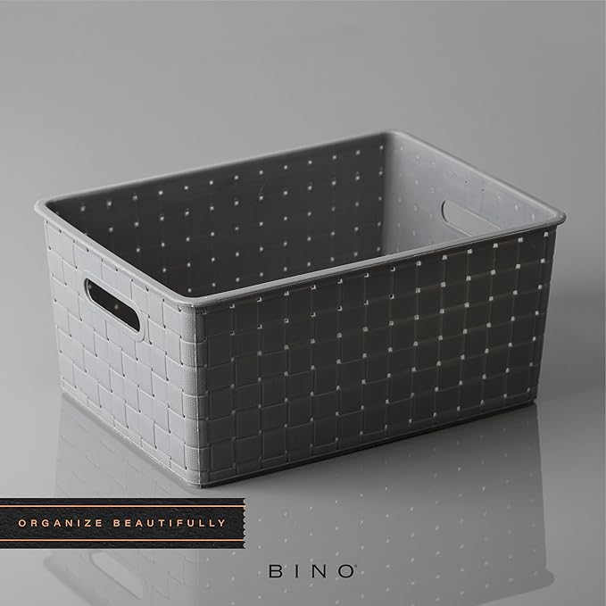 BINO | Plastic Storage Baskets Medium - Grey | THE STABLE COLLECTION | Multi-Use Storage | Rectangular Cabinet Organizer | Baskets For Organizing with Handles | Home Office Organization and Storage