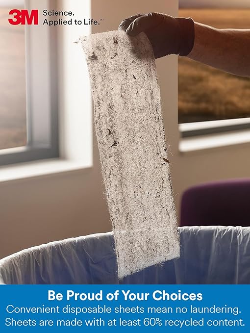 3M Easy Trap Sweep and Dust Sheets, 1 Roll of 250 8" x 6" Sheets, Disposable Easy Sweep Floor Duster, Picks Up 8x More Dirt, Dust, Sand, Hair, Works on Dry or Wet Surfaces, 55654W