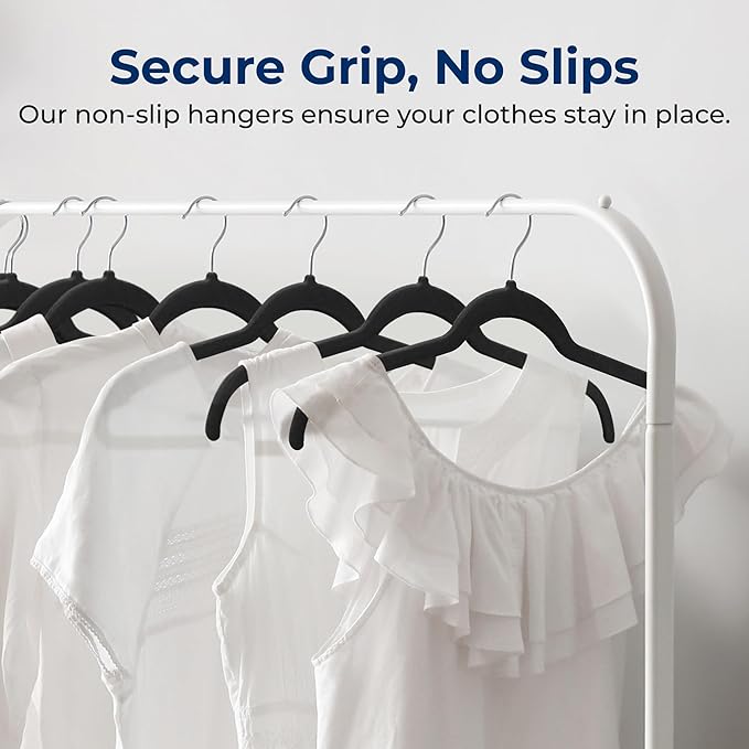 SereneLife 100 Pack Shirt Hangers, Heavy Duty Non-Slip Velvet Hangers with 360° Swivel Hooks, Slim Space-Saving Design for Tops, Jackets, Blouses, & Strappy Dresses (Black)