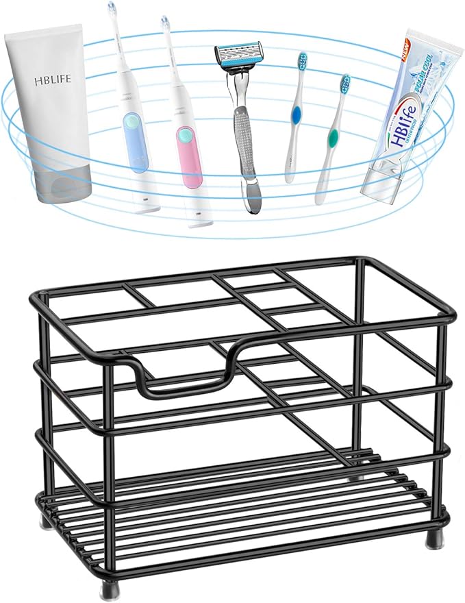 HBlife Large Electric Toothbrush Holder for Bathroom, Black Stainless Steel Bathroom Accessories Organizer for Small Spaces