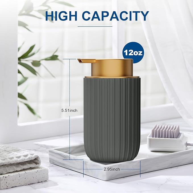 Ceramic Foaming Soap Dispenser, 12 oz Bathroom Foam Hand Soap Dispenser, Refillable Lotion Soap Dispenser with Removable Pump for Kitchen Hand Wash Dispenser, Modern Home Decor (2Pack-Matte Grey)