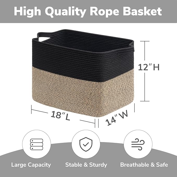Goodpick Woven Baskets for Organizing, 18" x 14" x 12" Wicker Laundry Basket with Handles, Decorative Toy Baskets Storage Kids, Blanket Basket for Living Room, Bedroom