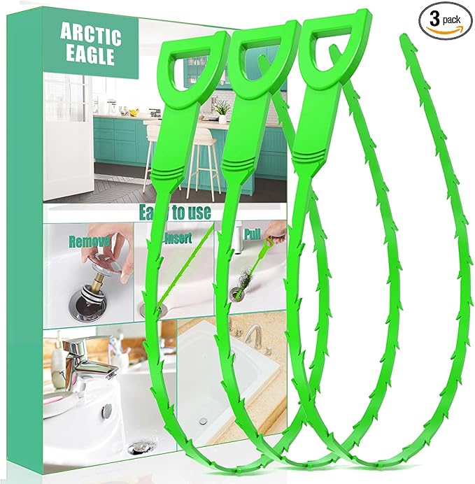 Drain Snake Hair Drain Clog Remover - 3 Pack Shower Snake Sink Unclogger Tool with Exquisite Packaging (Green)
