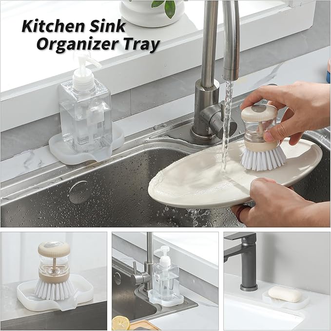 MicoYang Silicone Bathroom Soap Dishes with Drain Spout-Bathroom and Kitchen Sink Organizer,Sponge Holder,Dish Soap Tray,Perfect for Dispenser,Scrubber,Bottle,Cup on Counter Translucent 4.9"×3.2"