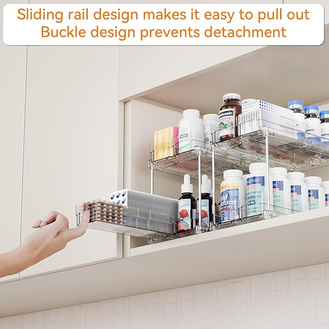 Yieach 2 Tier Sliding Spice Racks for Cabinets,1 Pack 10.4'' Deep Narrow Vertical Spice Rack Pull Out for Inside Cabinets,Kitchen,Pantry,Cupboard Seasoning,Jar Organizer and Medicine Cabinet Storage