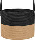 115L Extra Large Blanket Basket for Living Room - Woven Cotton Rope Laundry Hamper with Reinforced Handles - Storage Bin for Pillows, Comforters & Toys - Machine Washable,Black&Jute