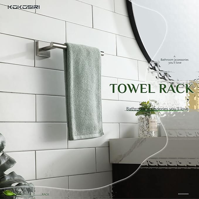 KOKOSIRI Towel Holder Brushed Nickel Bathroom Accessory Hand Towel Bars Wall Mounted Kitchen Cabinet Paper Holder Stainless Steel 2 Pack, B3008BR-P2
