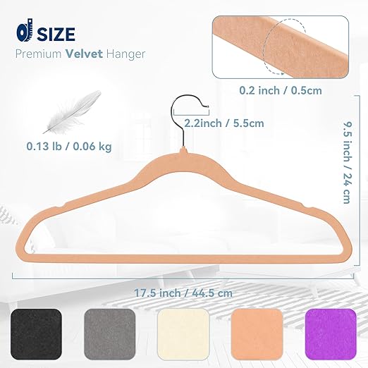 Premium Velvet Hangers 60 Pack, Non Slip Clothes Felt Hanger Heavy Duty for Coat, Premium Slim Space Saving Suit Hangers for Closet Organizer, 360° Rotating Silver Hook