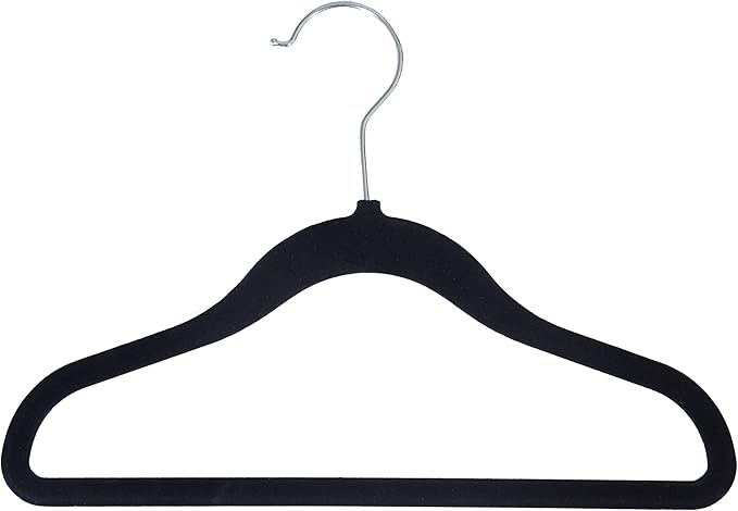 Sweet Home Collection Premium Velvet Hangers for Kids Non Slip Slim Space Saving Pack of 10, Set of 10, Black