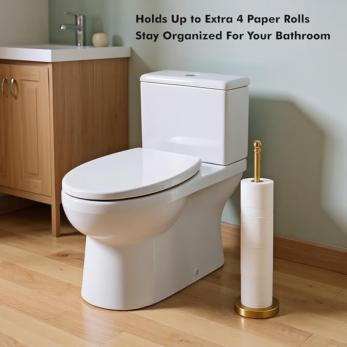 Toilet Paper Holder Stand Holding Up to 5 Paper Rolls, Free-Standing Spare Rolls Storage Holder, Stainless Steel (Brushed Gold)