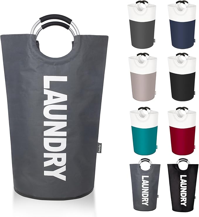 100L Laundry Basket, Collapsible Laundry Hamper with Padded Handles, Waterproof Laundry Bag, Tall Clothes Hamper Stand Up Well, Foldable Laundry Baskets for Easy Storage(Printed Dark Grey)
