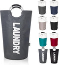 100L Laundry Basket, Collapsible Laundry Hamper with Padded Handles, Waterproof Laundry Bag, Tall Clothes Hamper Stand Up Well, Foldable Laundry Baskets for Easy Storage(Printed Dark Grey)