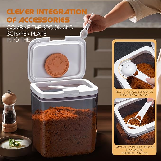 LivLab Brown Sugar Container- 2 Qt/2L Airtight Brown Sugar Keeper Storage Container Flour Container Coffee Canister with Spoon Food Cereal Bins Household for Kitchen Pantry (T-2.0A)