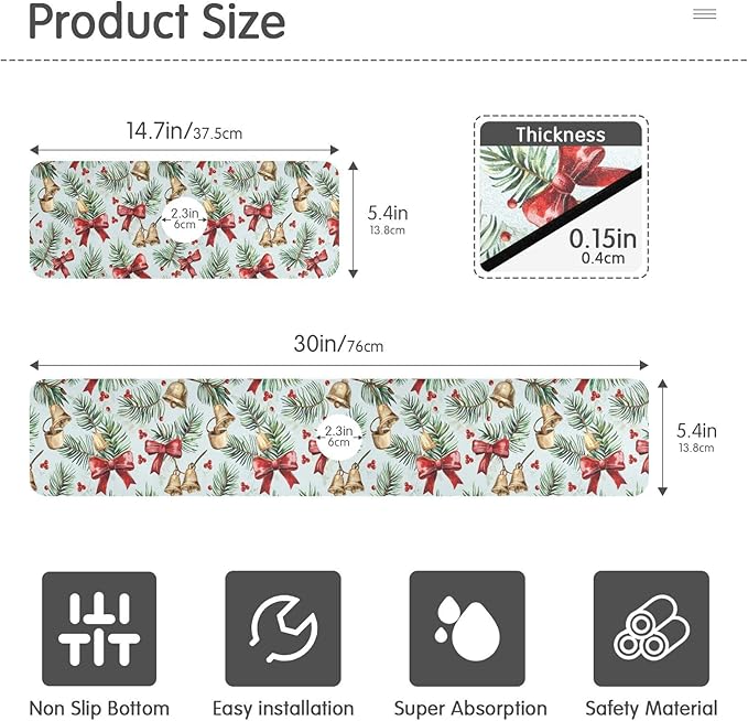 Bows Holly Bell Beige Gingerbread Snowflakes Kitchen Sink Splash Guard Sink Faucet Mat Faucet Handle Drip Catcher Drain Mats for Kitchen Bathroom Countertop Absorbent Dish Drying Pad 2Pack 14