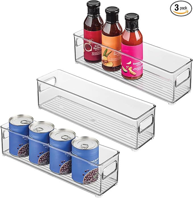 iDesign Stackable Fridge Bin with Handles - Ideal for Freezer or Pantry, Set of 3, Clear, Made in USA