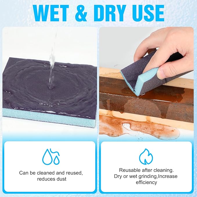 12 Pack Sanding Sponge, Washable and Reusable Sanding Blocks 120 Grit Wet Dry Sand Paper for Wood Drywall Metal Furniture