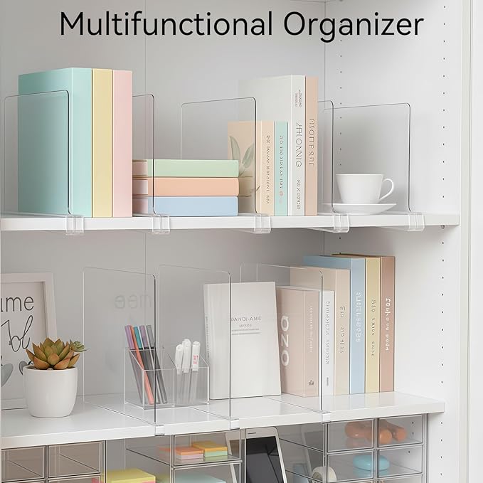 Ninonly 8 Pack Acrylic Shelf Dividers, Vertical Clear Closet Organizers and Storage for Sweaters, Shirts, Handbags, Bookshelf & Pantry Organization, Multi-Purpose Shelf Organizer for Bedroom Kitchen