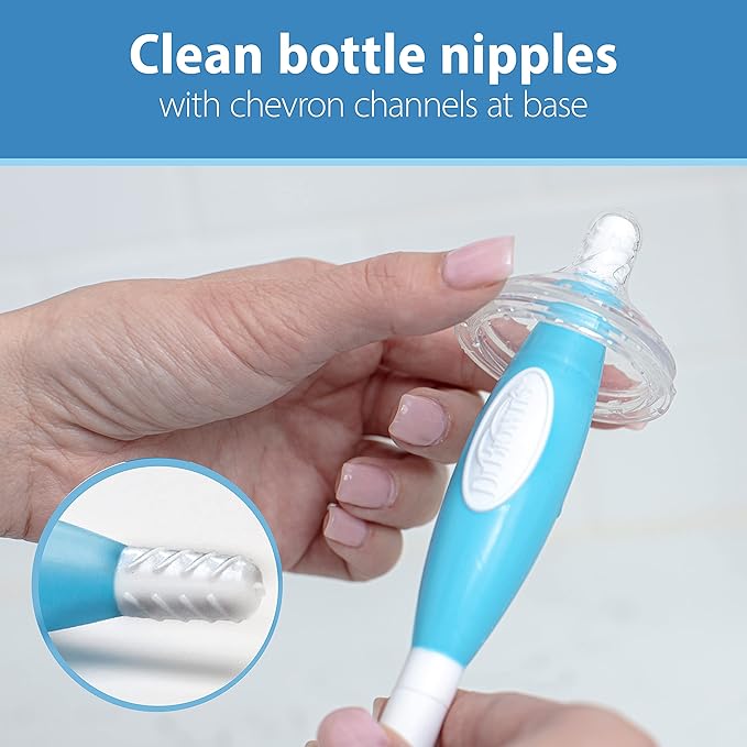 Dr. Brown's Reusable Sponge Baby Bottle Cleaning Brush + Soft Touch and Deluxe Bottle Brushes, BPA-Free, Blue, 3-Pack
