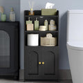 Small Bathroom Storage Cabinet, Bathroom Organizers and Storage with 2 Doors and Shelves, Floor Cabinet Freestanding with Adjustable Shelf for Small Spaces, Black 7.9" D x 14.6" W x 29.6" H