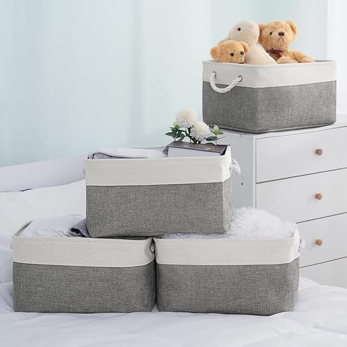 Sacyic Storage Basket 16x12x8 inch Fabric Sturdy Canvas Storage Bins Organizer with Handles for Clothes and Storage Foldable Storage Boxes Cubes