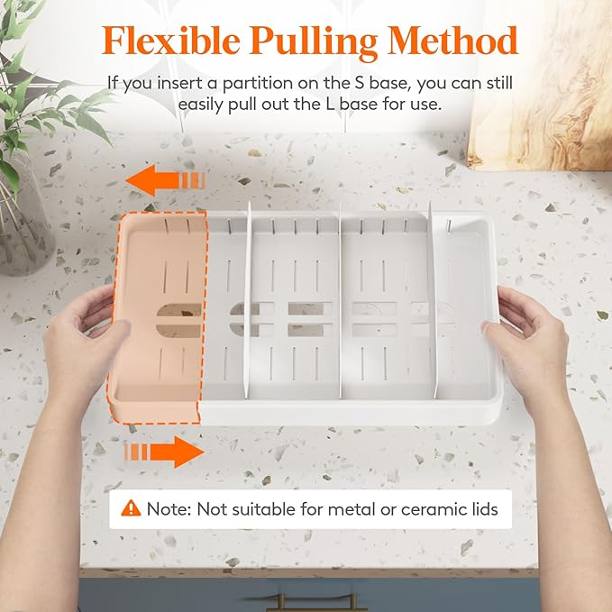 Lifewit Kitchen Cabinet Organizer for Food Contanier Lid, Extra Large 13"-24" Expandable Lid Holder with 8 Adjustable Dividers & 9 Sections for Pantry Organizers and Storage, Home Drawer Organization