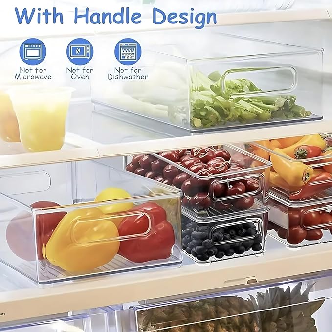 9 Pack Refrigerator Organizer Bins,3 Sizes Clear Pantry Storage with Handles for Fridge, Freezer, Shelves, Drawer, Bins, Snack Organizer for Home & Kitchen