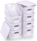 Plastic Storage Bins with Lid, Stackable Small Box Basket for Organizing and Containers for Shelves Drawers Desktop Closet Playroom Pantry Classroom Office Home, 8-pack 10.2"x7.2"x4.1" Lavender