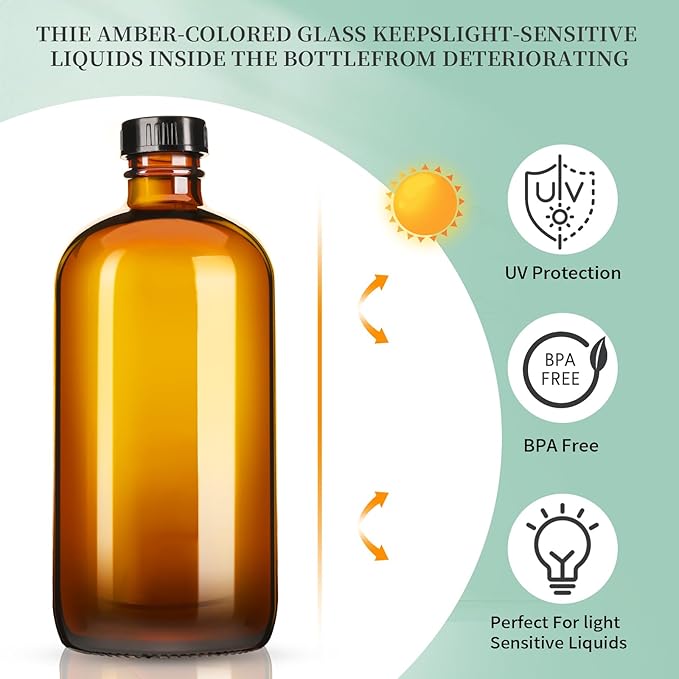 16oz Amber Glass Spray Bottles,2 Pack Glass Spray Bottles Refillable Empty Bottle with Adjustable Nozzle,Spray Bottle for Essential Oils,Cleaning,Pets,Hair Mister