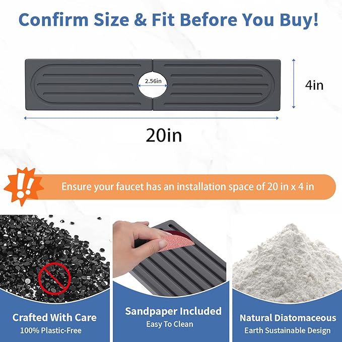 Kitchen Faucet Mat, Diatomite Sink Faucet Mat Splash Guard for Kitchen, Water Absorbing Stone Tray for Sink, Quick Drying Faucet Mat for Kitchen Sink, Absorbent Stone Drying Tray for Bathroom Counter