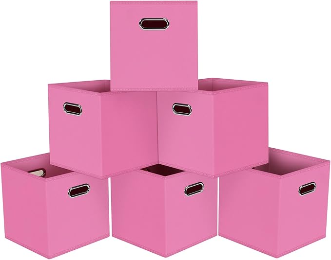 Black Foldable Storage Cubes Bins, Fabric Storage Box Cubes Organizer Baskets with Dual Handles for Home Organizer,Set of 6,(Pink)